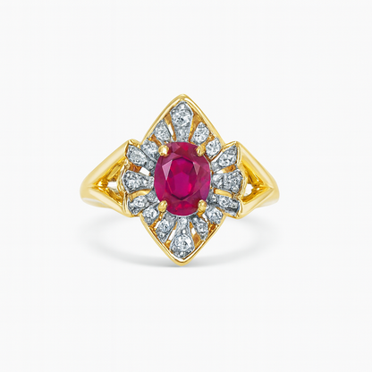 Oval-Cut Ruby Gemstone Yellow Gold Ring