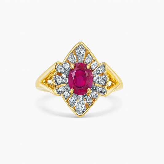 Oval-Cut Ruby Gemstone Yellow Gold Ring