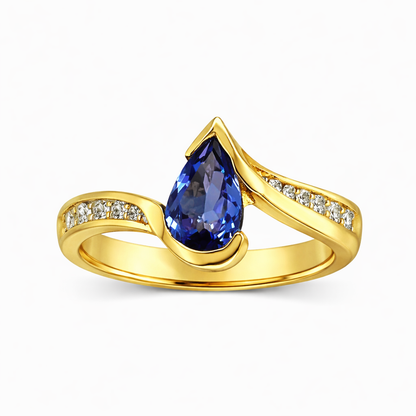 Tanzanite Pearl Shape Birthstone Gold Ring