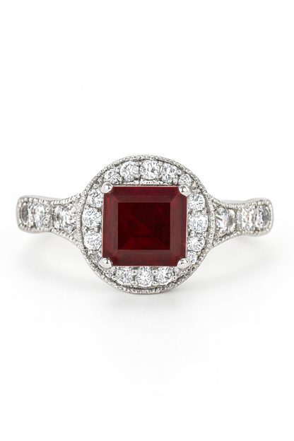 Square-Cut Red Gemstone White Gold