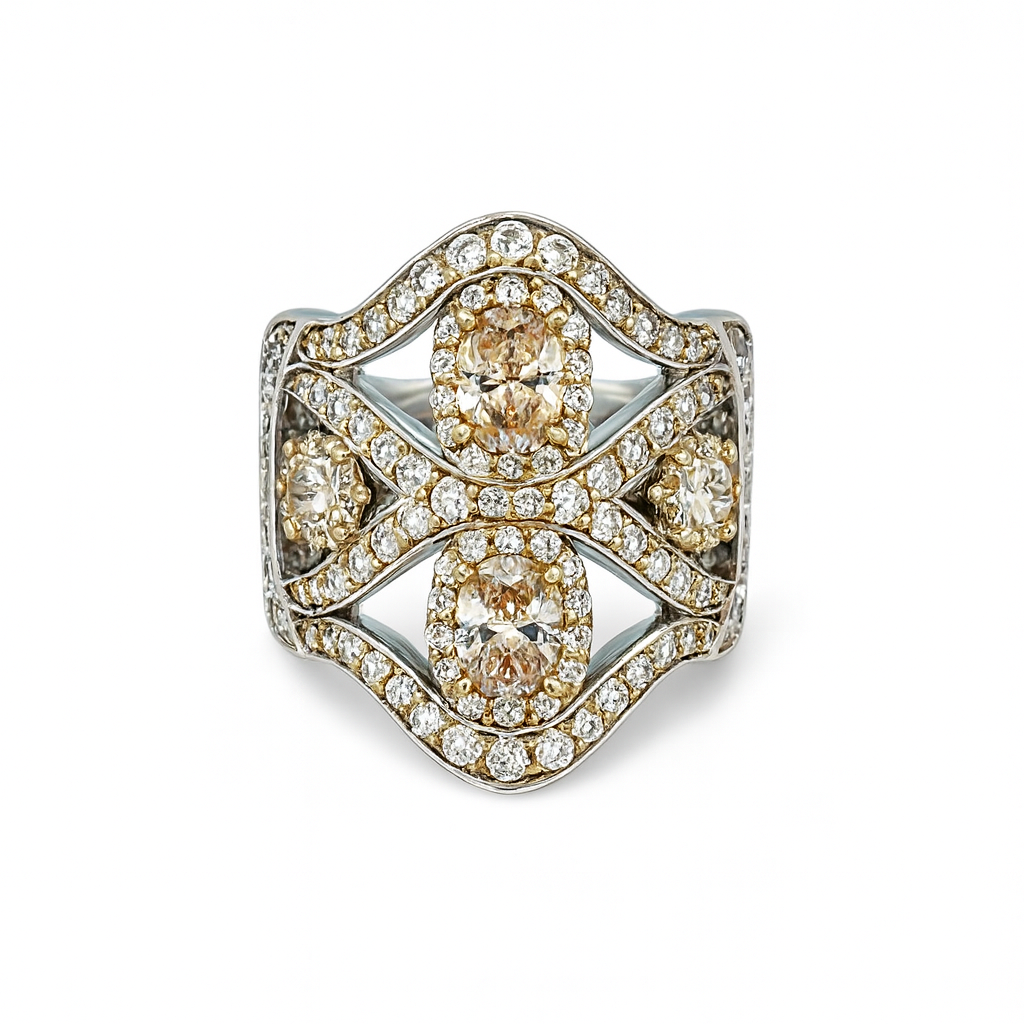 Two Oval-Cut Gemstones White Gold Ring