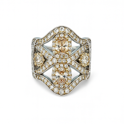 Two Oval-Cut Gemstones White Gold Ring