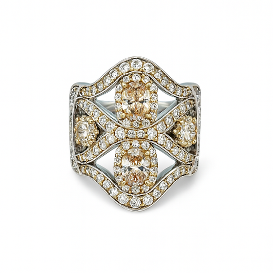 Two Oval-Cut Gemstones White Gold Ring