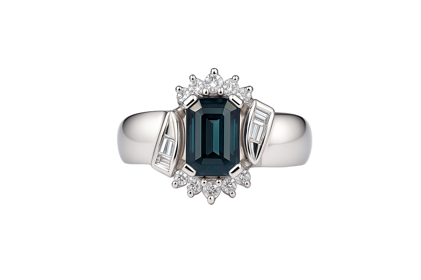 Black Emerald-Cut White Gold Ring