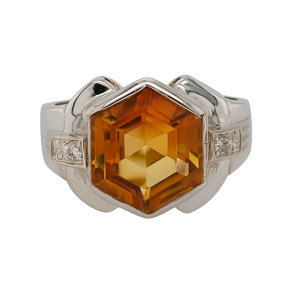 Citrine Hexagon-Cut White Gold Ring