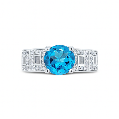 Blue Topaz Round-Cut Birthstone Gold Ring