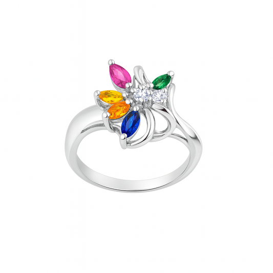 Vibrant Color Marquise-Cut White Gold Ring