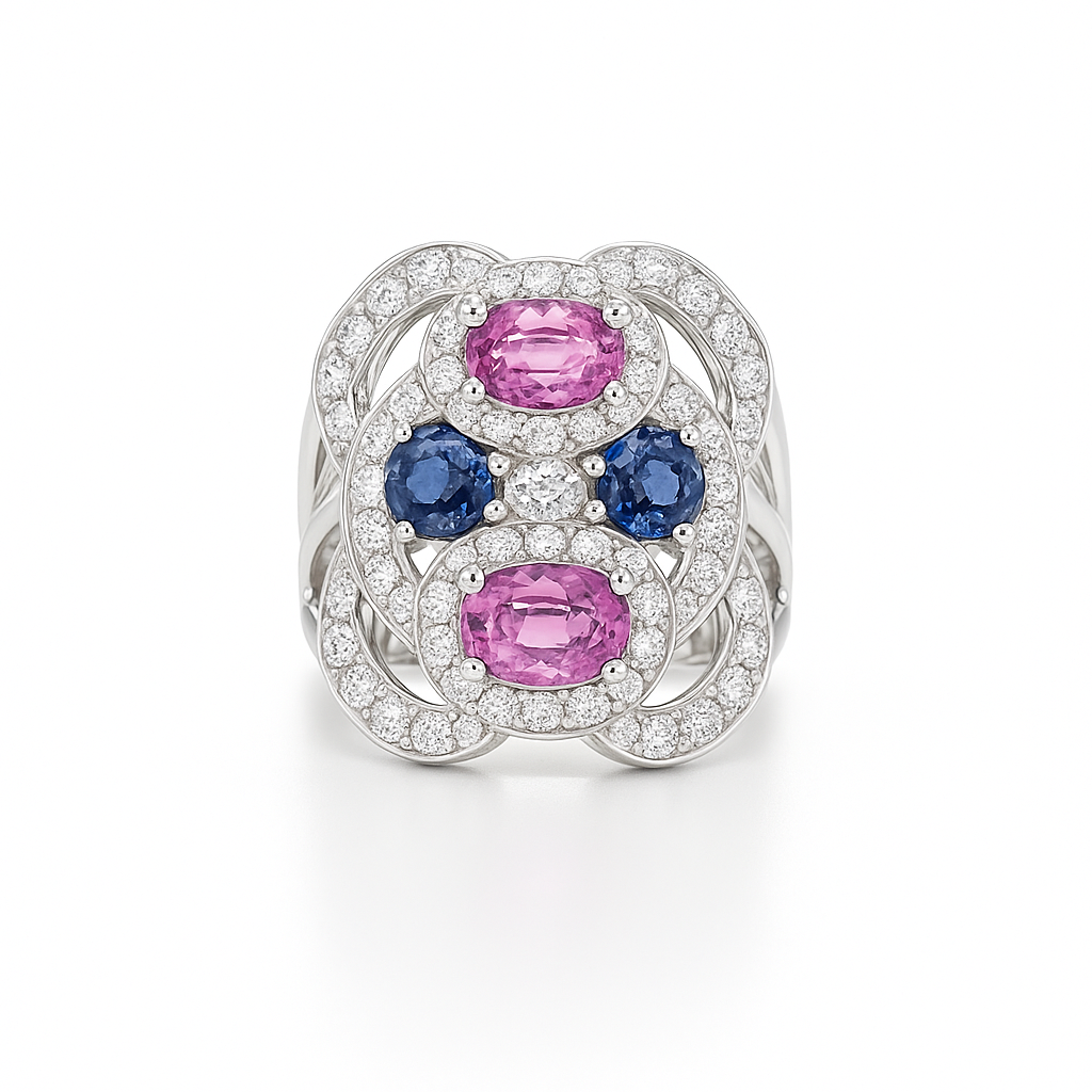 Multi-Stone Oval-Cut White Gold Ring