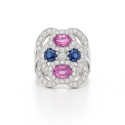 Multi-Stone Oval-Cut White Gold Ring