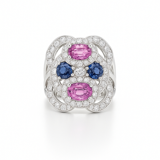 Multi-Stone Oval-Cut White Gold Ring