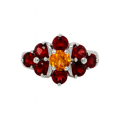 Citrine & Garnet Flame Flower Birthstone Gold Ring