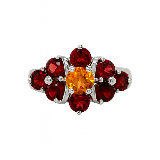 Citrine & Garnet Flame Flower Birthstone Gold Ring