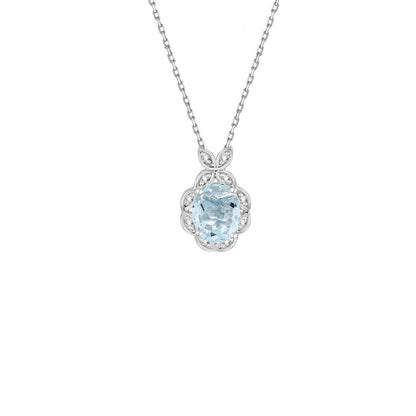 Blue Topaz Floral Diamond Pendant