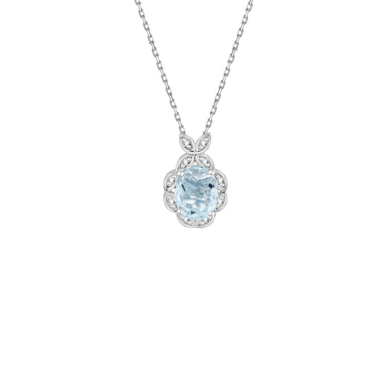 Blue Topaz Floral Diamond Pendant