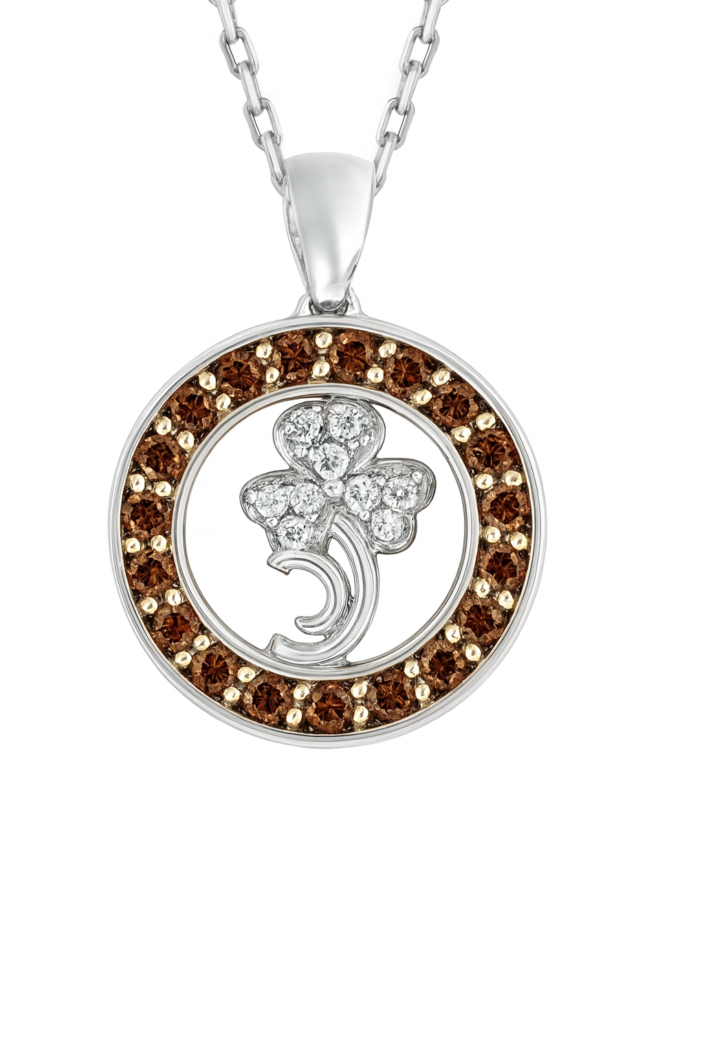 Circular-Style Round-Cut Gemstones White Gold Pendant