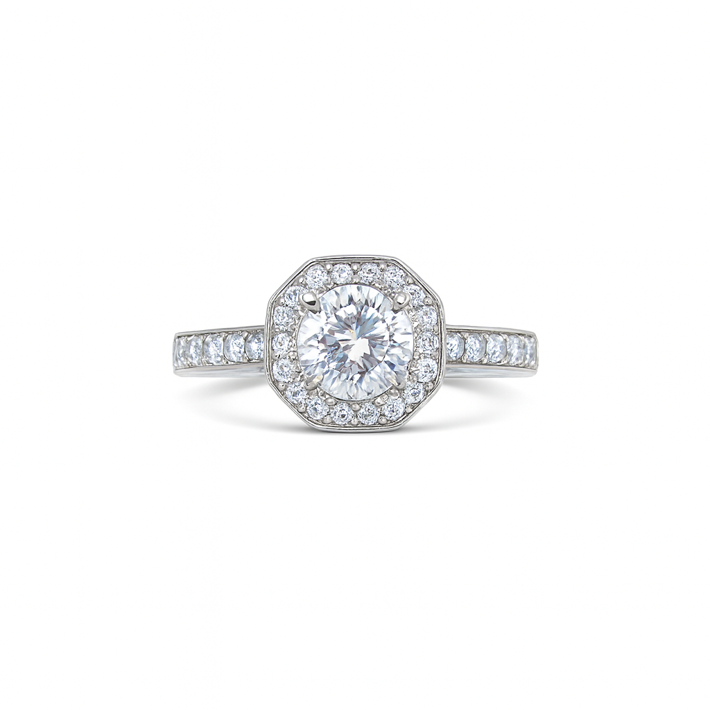 Elegant Octagon Design with Round-Cut Diamond Engagement Ring