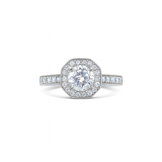 Elegant Octagon Design with Round-Cut Diamond Engagement Ring
