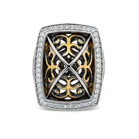 Rectangular Framed Round-Cut White Gold Ring