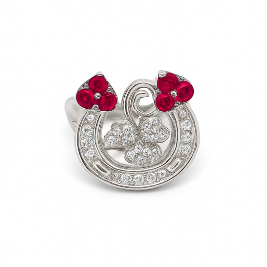 Horseshoe Shape Round-Cut Gemstones White Gold Ring