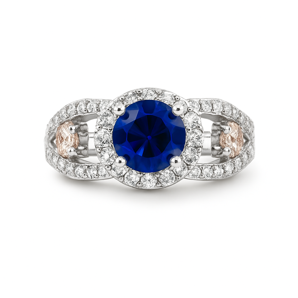 Blue Round-Cut White Gold Ring