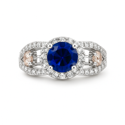 Blue Round-Cut White Gold Ring