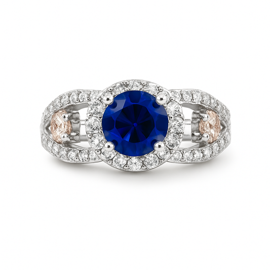 Blue Round-Cut White Gold Ring