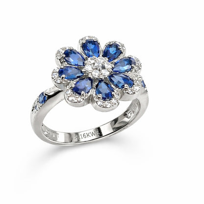 Floral Blue Sapphire Birthstone Gold Ring