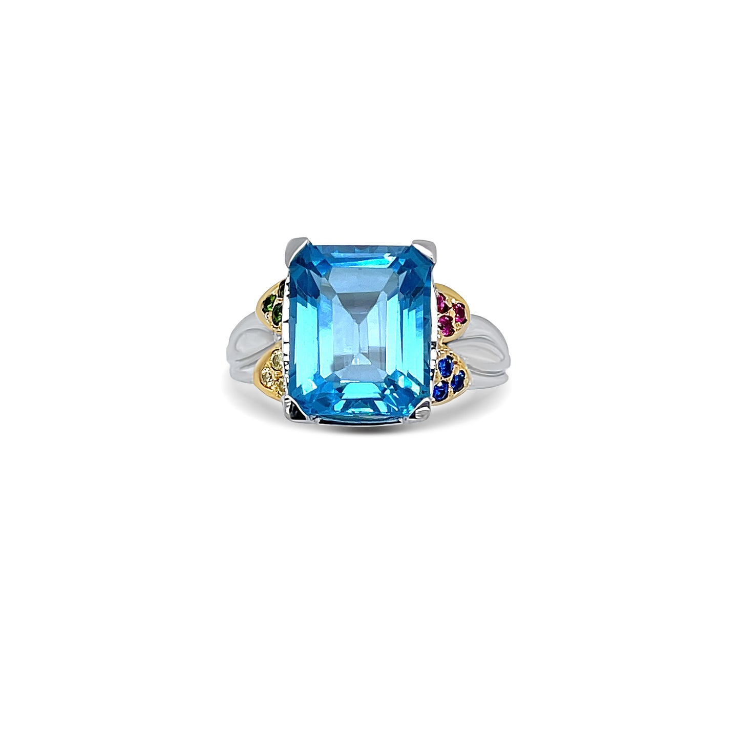 Blue Topaz Emeral Cut Birthstone Gold Ring