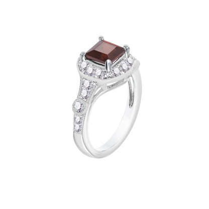 Square-Cut Red Gemstone White Gold