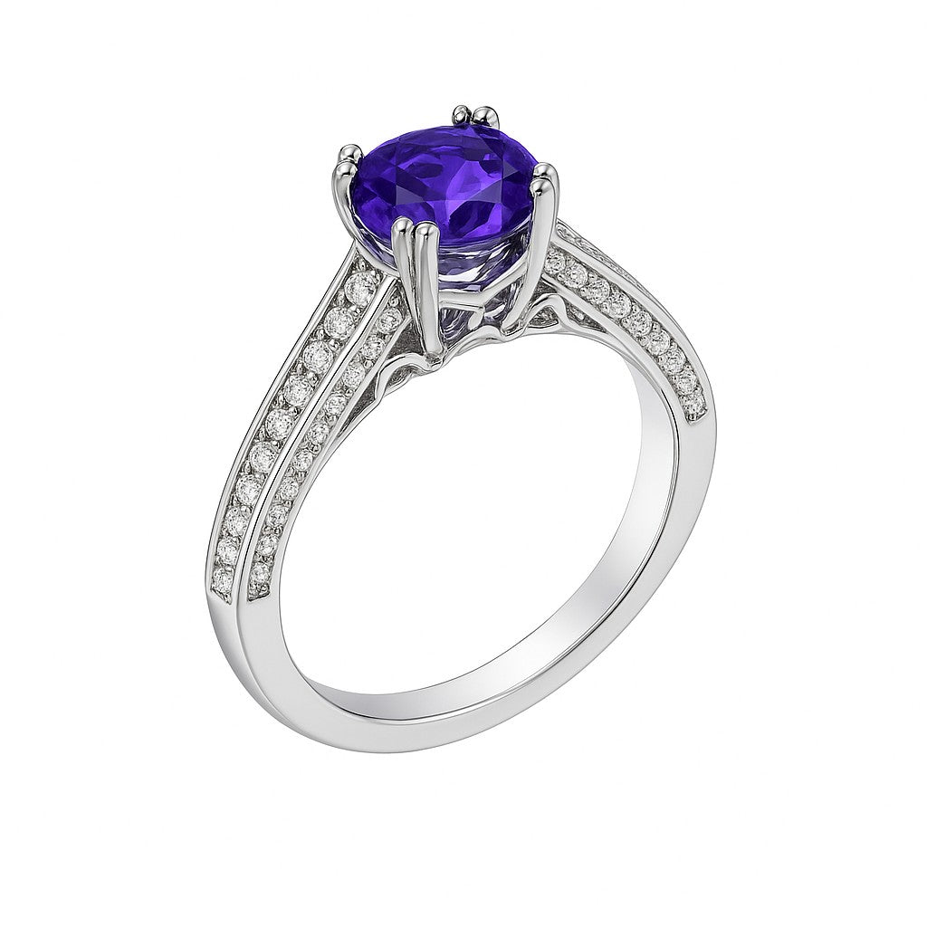 Purple Round-Cut White Gold Ring