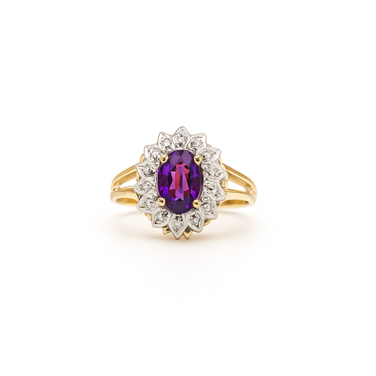 Purple Oval-Cut Amethyst Yellow Gold Ring