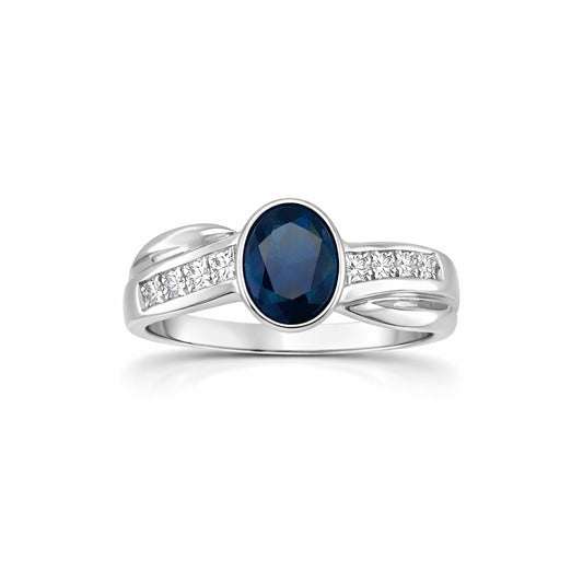 Blue Sapphire Oval Cut Birthstone Gold Ring