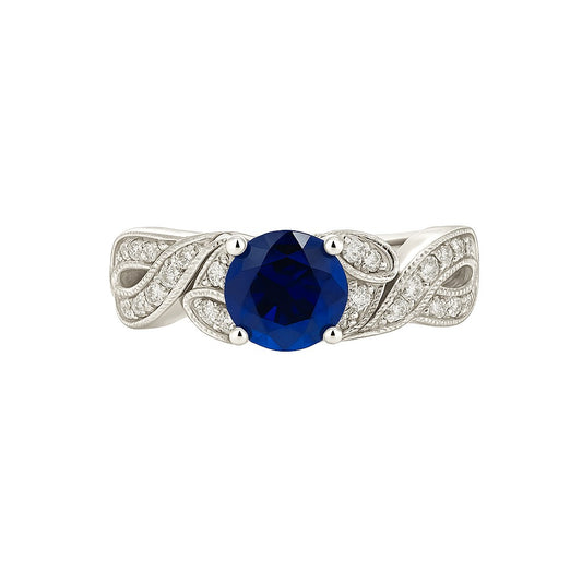 Blue Round-Cut White Gold Ring