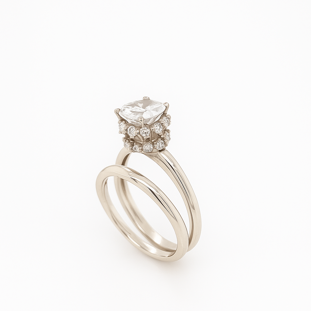Cathedral Style Brilliant Round-Cut White Gold Ring