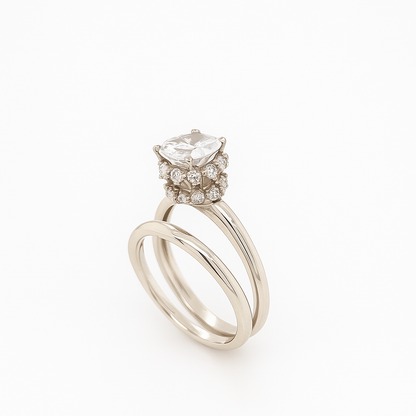 Cathedral Style Brilliant Round-Cut White Gold Ring