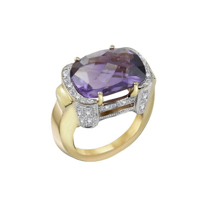 Stellar Radiance Diamonds Amethyst Gold Birthstone Ring