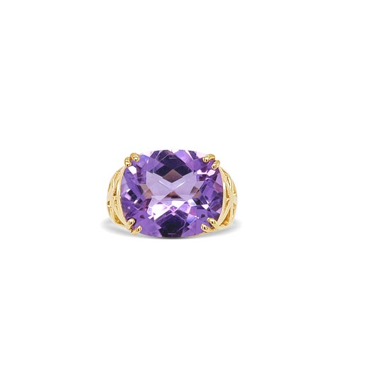 Amethyst Aura Gold Birthstone Ring